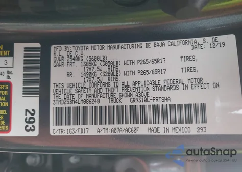 2020 Toyota Tacoma Trd Sport from USA, damaged, VIN 3TMDZ5BN4LM086248